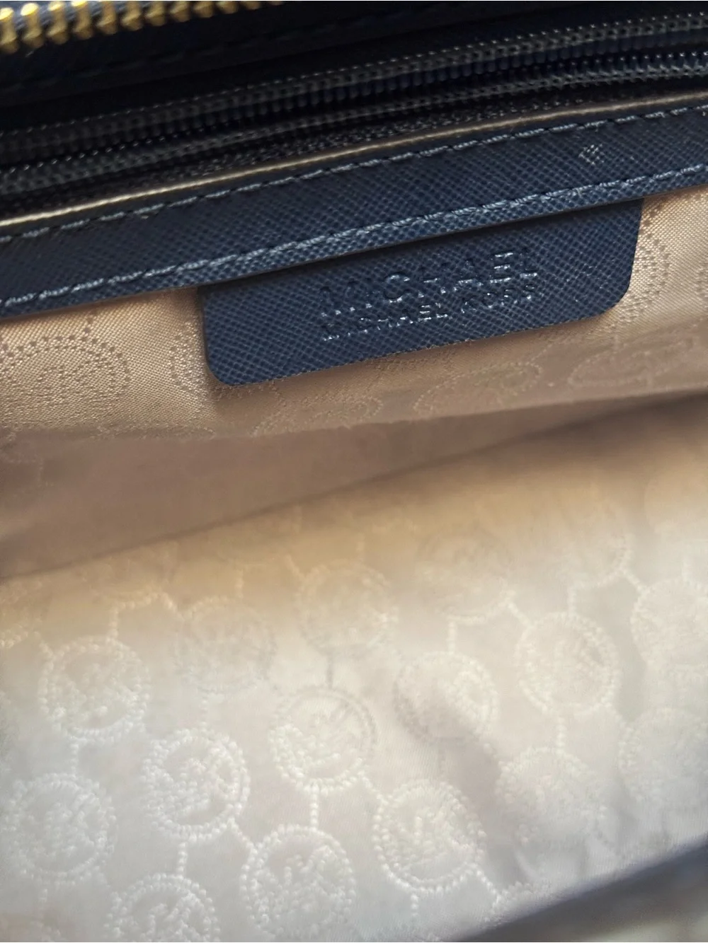 Michael Kors Navy Saffiano Leather Stud Satchel with Gold Hardware